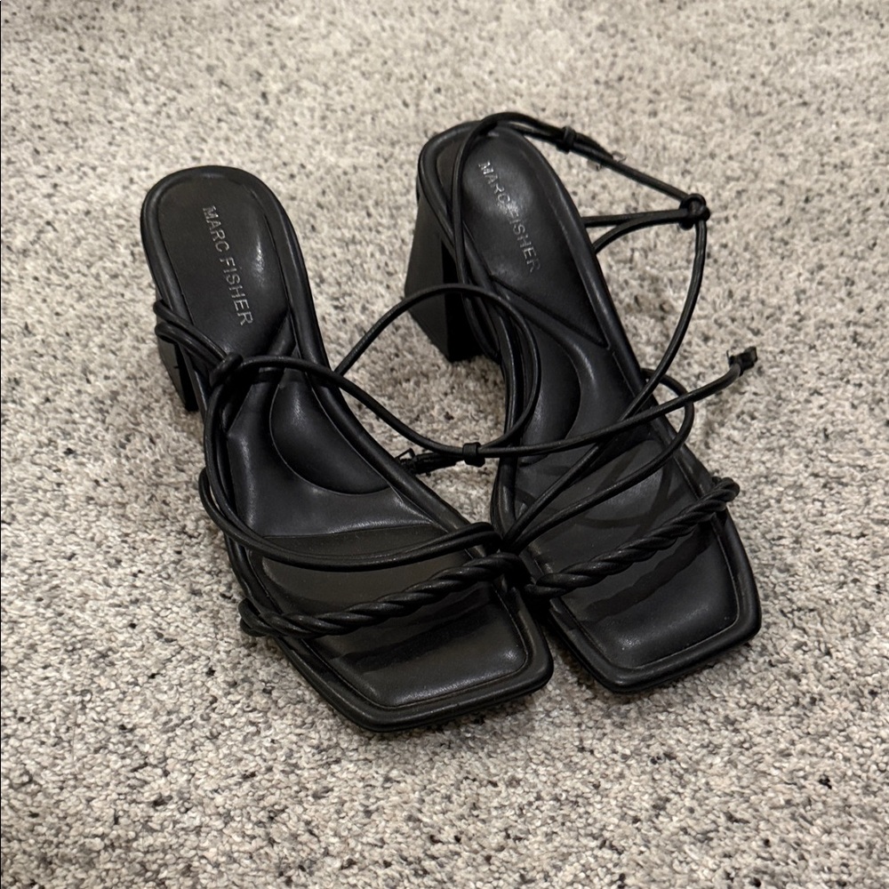 Marc Fisher Black Strappy Block Heels
